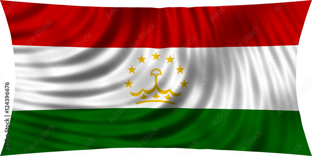 Obraz premium Flag of Tajikistan waving isolated on white