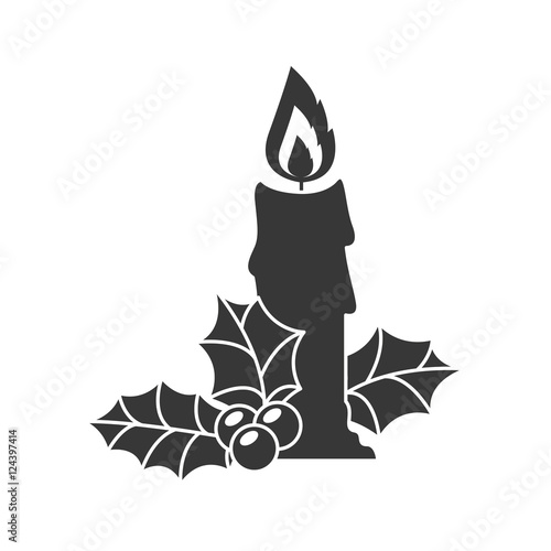 candle light with holy berry christmas decoration silhouette. vector illustration