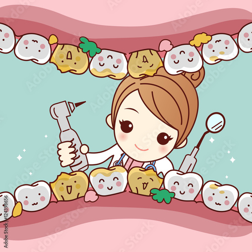  cartoon tooth friend with dentist