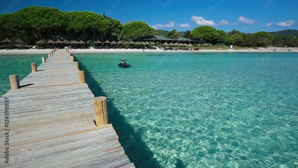 Bridge leading to Santa Giulia beach hotel resort in Corsica, France, Europe Bridge leading to Santa Giulia beach hotel resort in Corsica, France, Europe