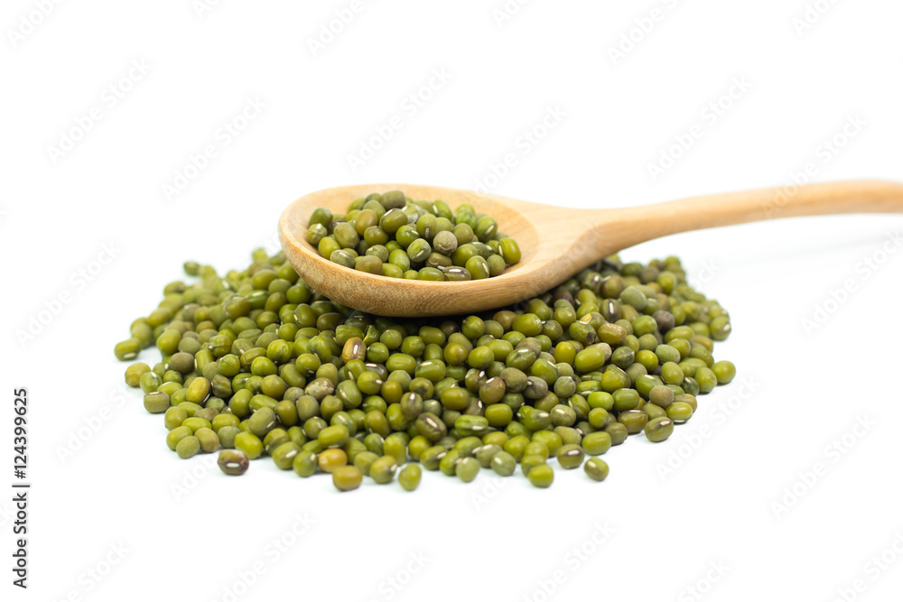 mung beans over wooden spoon isolated on white mung beans over wooden spoon isolated on white