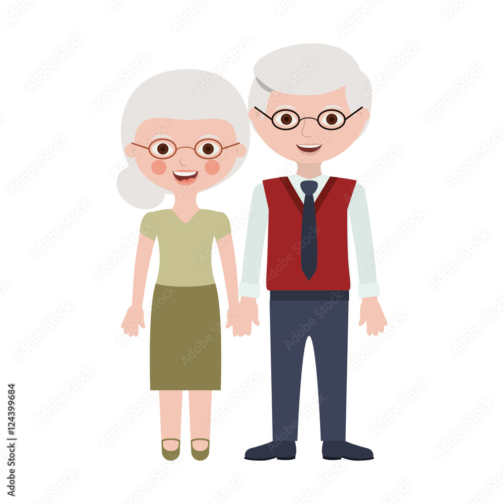 Fototapeta premium Old woman and man smiling cartoon icon over white background. Grandparents couple theme. Colorful design. Vector illustration