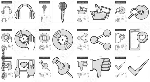 Media line icon set.