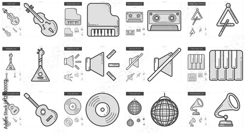 Music line icon set.