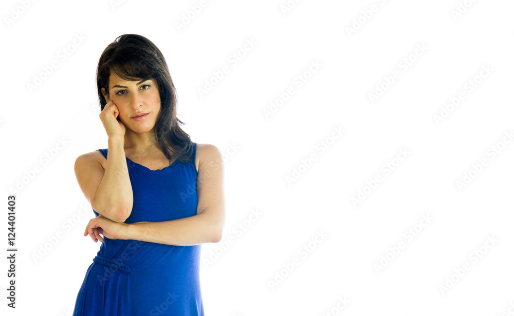 Model in studio isolated on white background medium shot Model in studio isolated on white background medium shot