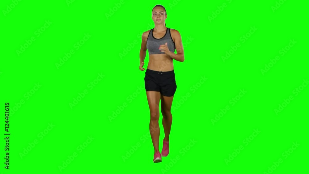 Running sport girl. Front view. Green screen Running sport girl. Front view. Green screen
