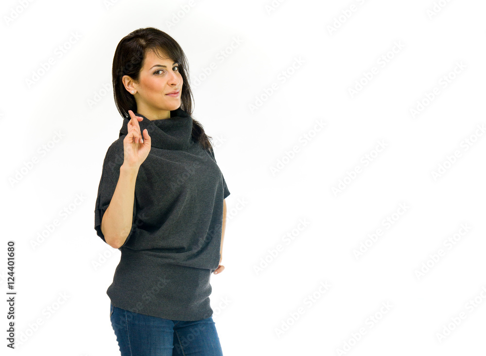 Model in studio isolated on white background medium shot Model in studio isolated on white background medium shot