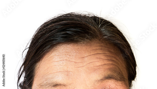Bild auf Leinwand Closeup wrinkles on forehead old woman