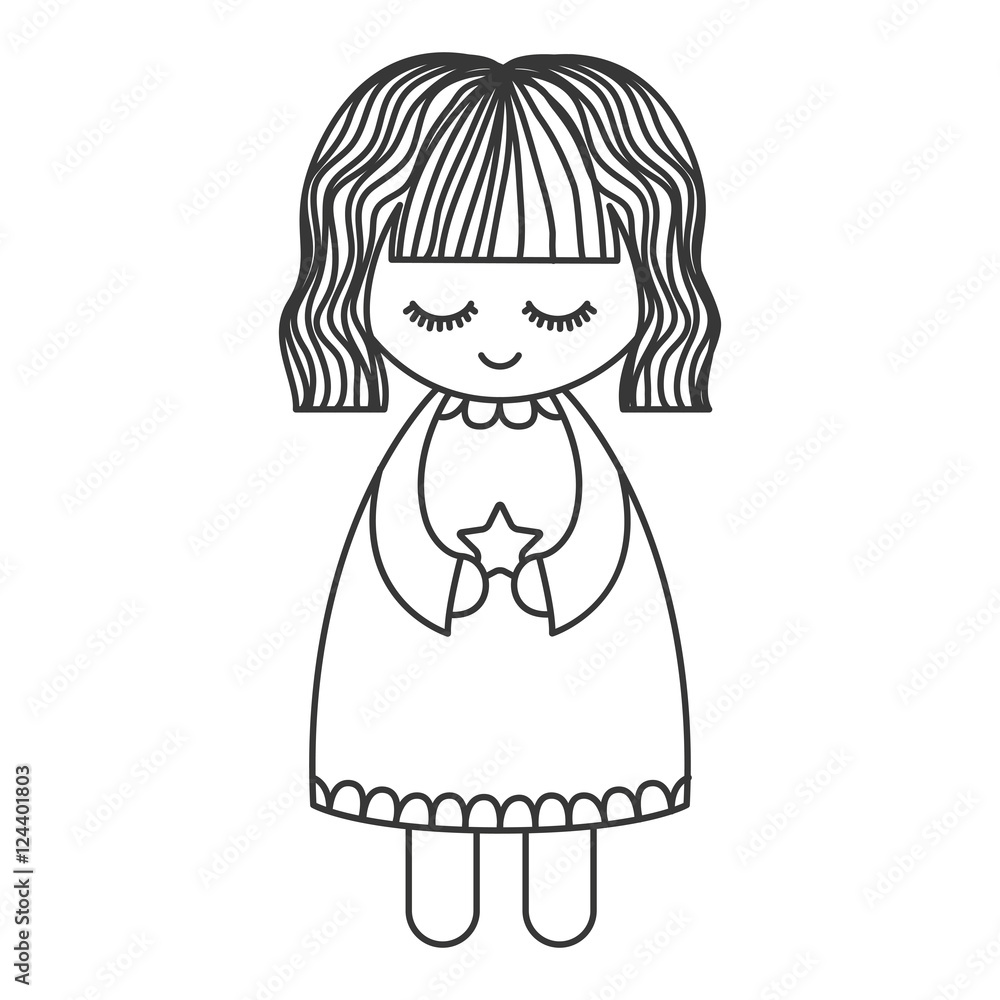 cute angel with wings and halo and holding star silhouette. Vector illustration cute angel with wings and halo and holding star silhouette. Vector illustration
