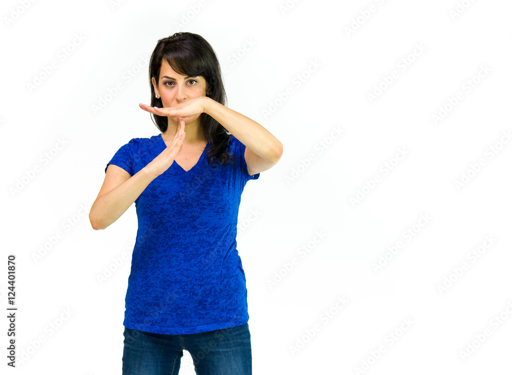 Model in studio isolated on white background medium shot Model in studio isolated on white background medium shot