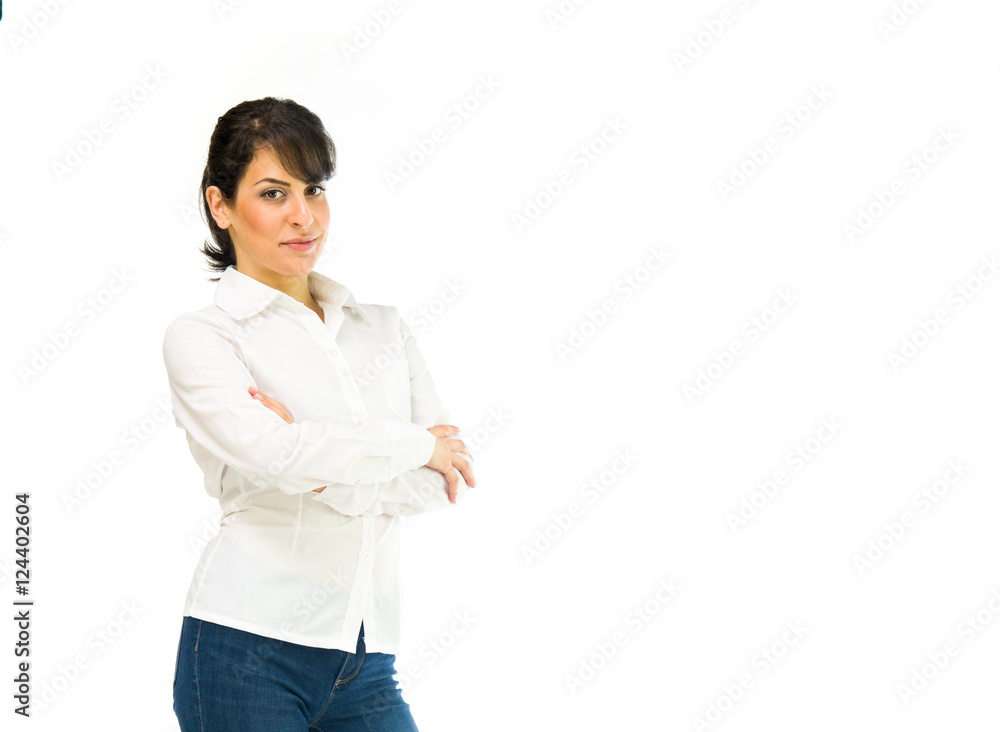 Model in studio isolated on white background medium shot Model in studio isolated on white background medium shot