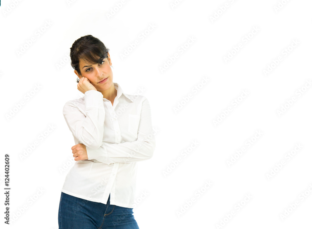 Model in studio isolated on white background medium shot Model in studio isolated on white background medium shot