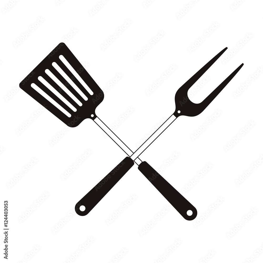 turner and fork crossed bbq cooking utensils icon. Steak house food and restaurant theme. Isolated design. Vector illustration turner and fork crossed bbq cooking utensils icon. Steak house food and restaurant theme. Isolated design. Vector illustration