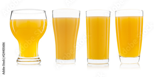 Collection of glass of orange juice isolated