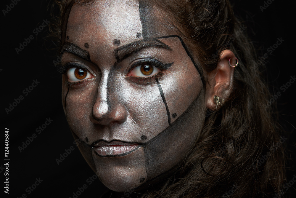 macro of painted face macro of painted face