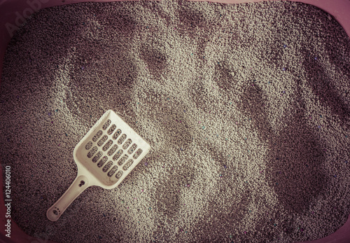 toilet cat Cleaning sand cat  in a litter box vintage fillter