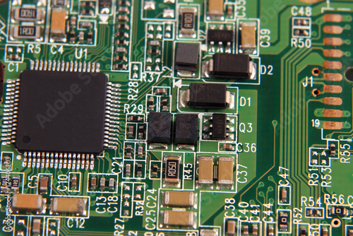 the electronic components on the panel closeup