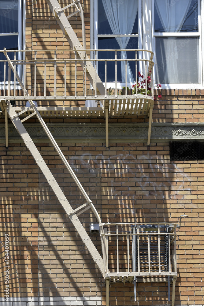 fire escape in San Francisco , building with windows and emerg fire escape in San Francisco , building with windows and emerg