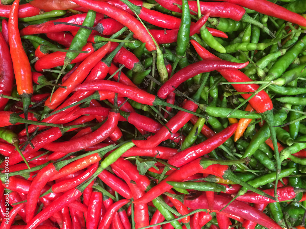 Red and GReen of Thai Chilis background.