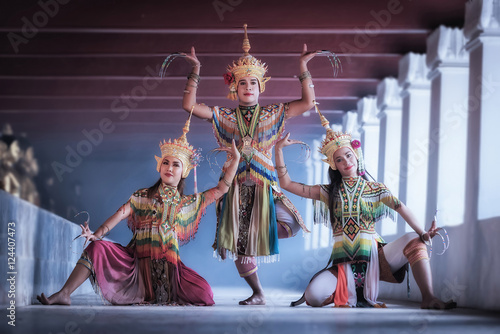 Manohra models : MANOHRA is folk dance in South of Thailand at Temple in Surat Thani Province, Thailand photo