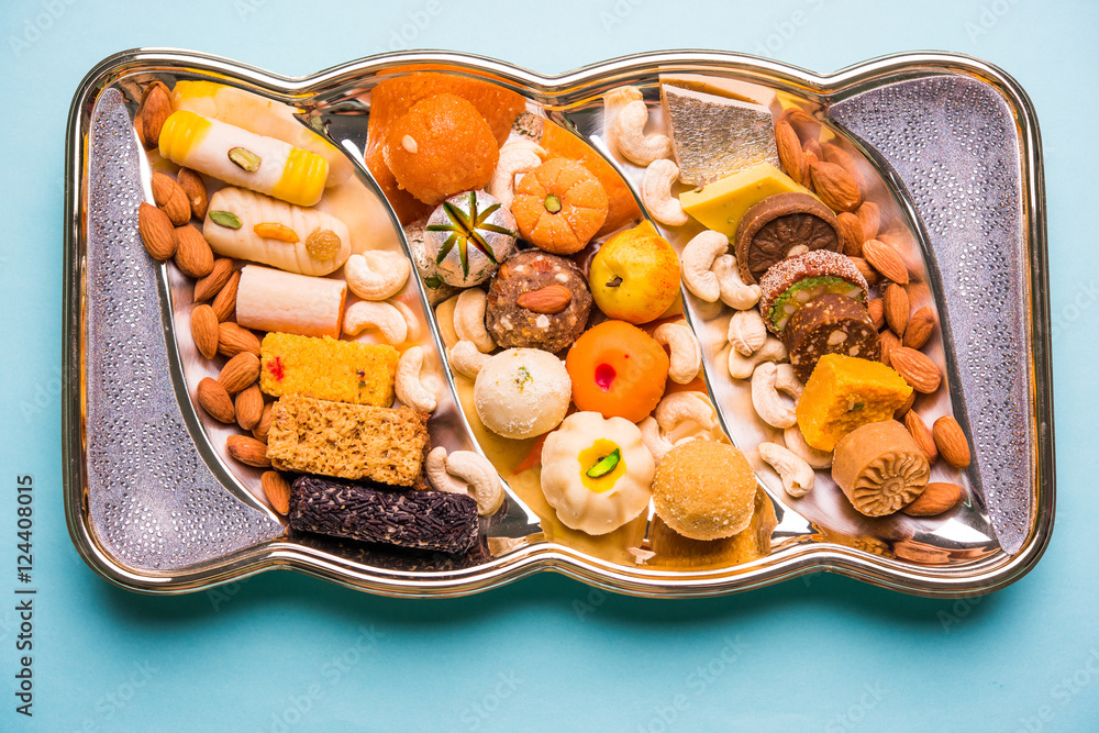 Mix Mithai or indian milk made sweets of indian and pakistani festivals ...