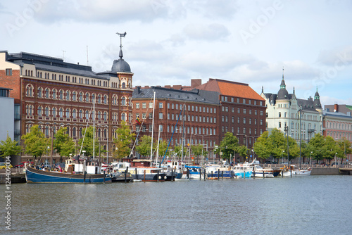 View of the embankment Pohjoisranta, cloudy august day. Helsinki, Finland