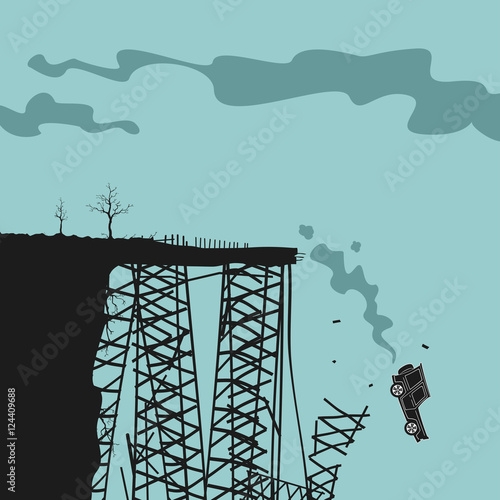 Car falls off a cliff vector illustration