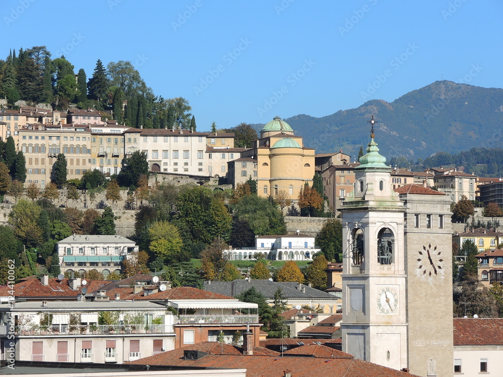 Obraz premium Bergamo - Old city (Citta Alta). One of the beautiful city in Italy. Lombardia. Landscape on the old city during a wonderful blu day