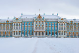 The facade of the Catherine Palace gloomy february day. Tsarskoye Selo, St. Petersburg