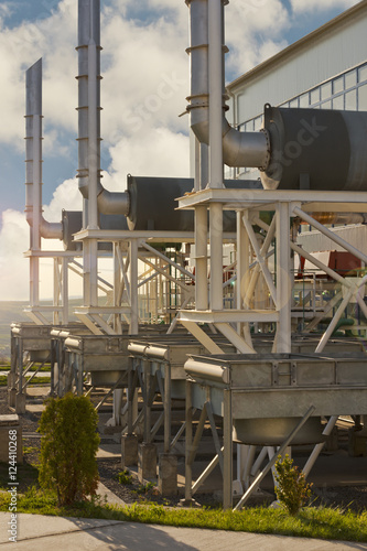Natural gas compressor station during sunset