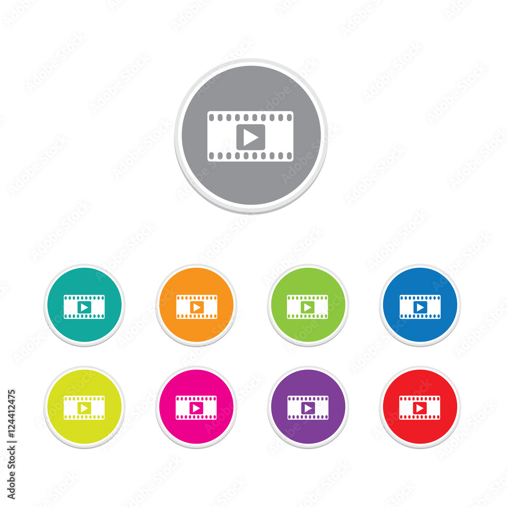 Vector - play video button. Round stickers. 