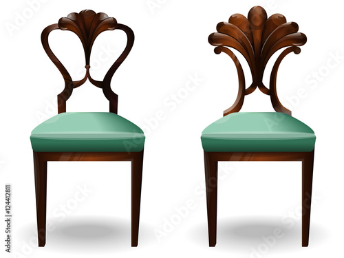 Elements of interior chair.Modern chairs.Creative interior objects collection.Chair classic detailed vector illustration.Furniture icons.Vector chair isolated on a white background.