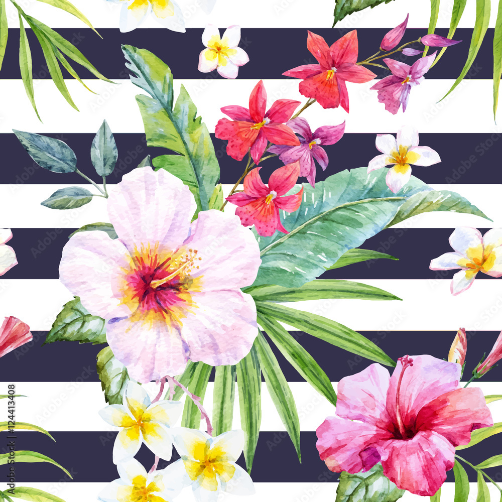 Obraz premium Watercolor tropical floral pattern