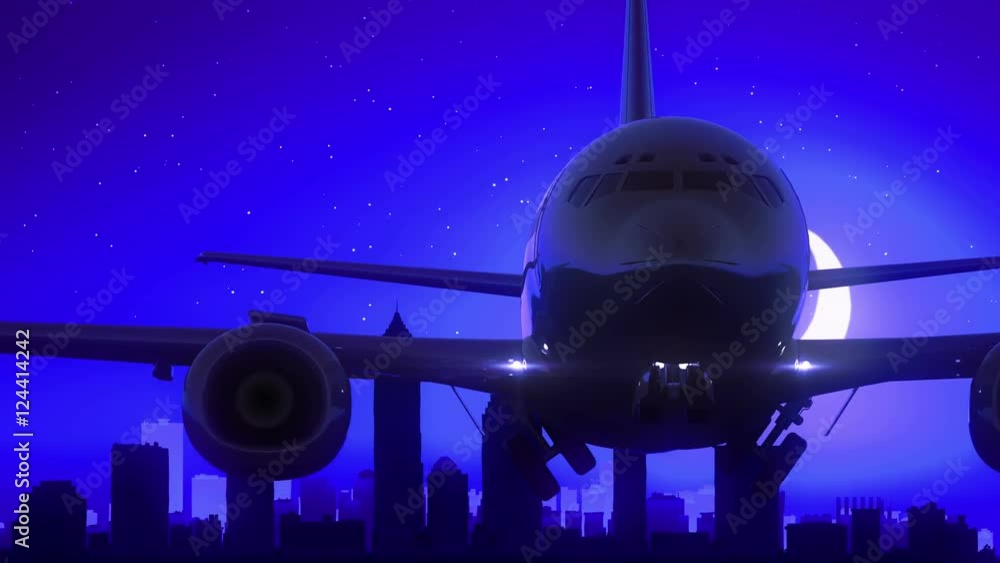 Cleveland Ohio USA America Airplane Take Off Moon Night Blue Skyline Travel Cleveland Ohio USA America Airplane Take Off Moon Night Blue Skyline Travel