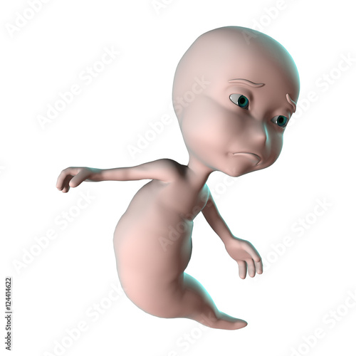 3D Rendering Cartoon Ghost on White