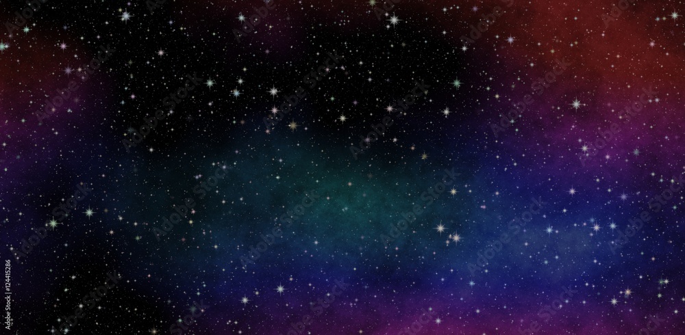 New panoramic looking into deep space. Dark night sky full of stars. Secrets of the universe.
