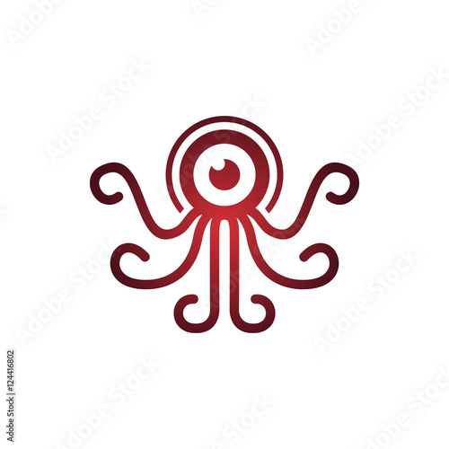 Red Octopus Squid with Long Tentacles Mascot Logo