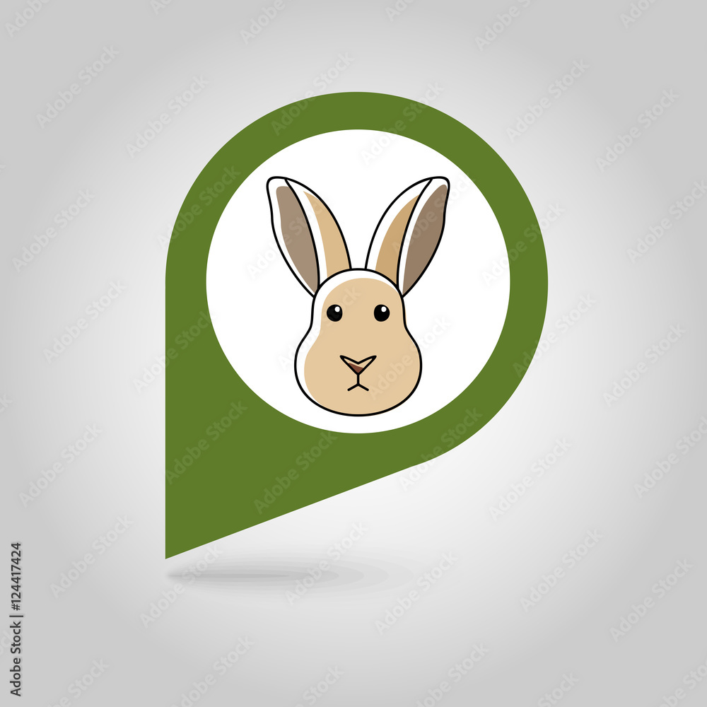 Obraz premium Rabbit flat pin map icon. Animal head vector