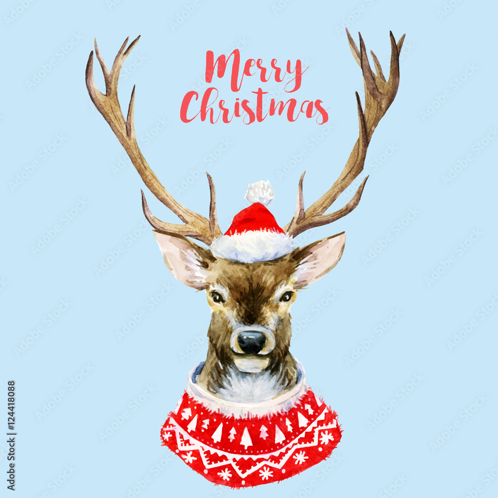 Fototapeta premium Watercolor christmas deer
