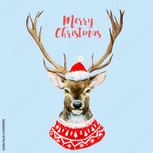 Watercolor christmas deer