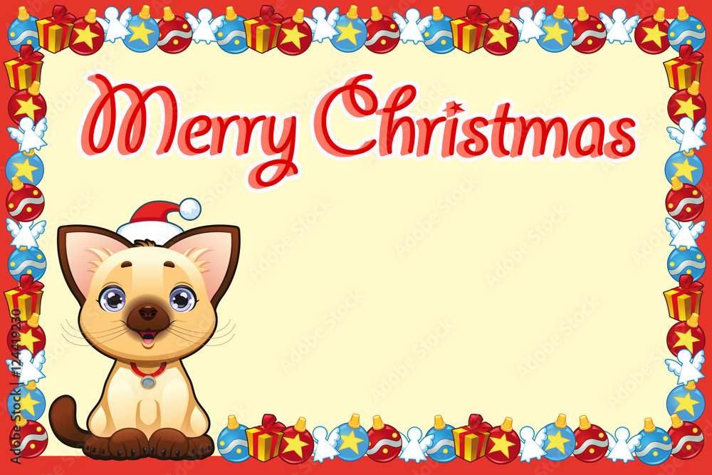 Fototapeta premium Christmas card with happy young cat