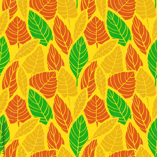 Cute hand drawn Leaves ornament. Colorful Vector seamless pattern.