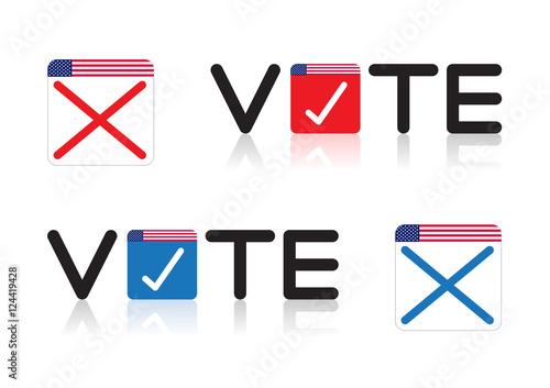 The concept of voting,  the word Vote on Blue and Red on white background