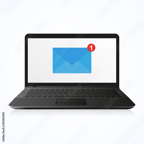 Laptop Computer PC with message icon, isolated on white, vector illustration