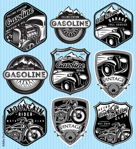 vector set of badges for advertising gasoline, retro cars or moto