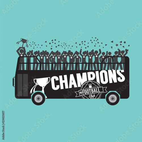 Football Or Soccer Champions Celebrate On Bus