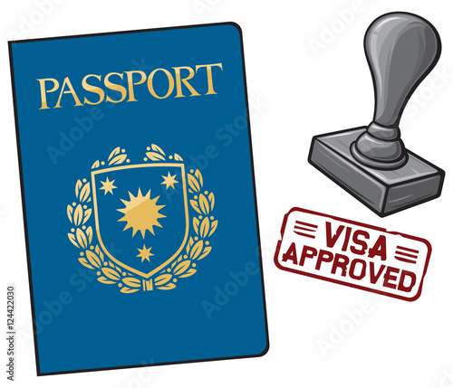 passport and seal with stamp - visa approved
