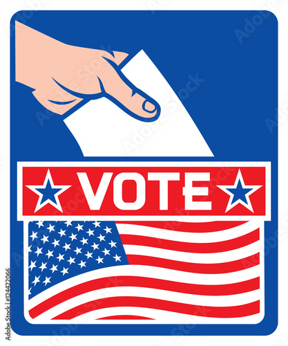 Illustration of a ballot box with the USA flag (elections design)