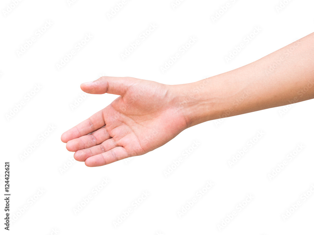 a business man show empty right hand to help, receive, lift or help some body. isolated on white background a business man show empty right hand to help, receive, lift or help some body. isolated on white background
