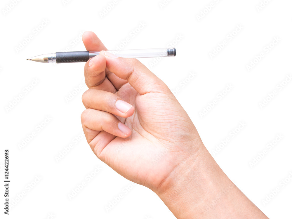 pen on right hand of business man. He wants to stand or pick up a pen to someone else, a pen on empty hand. isolated on white background pen on right hand of business man. He wants to stand or pick up a pen to someone else, a pen on empty hand. isolated on white background